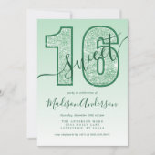 Green Glitter Script Sweet 16 Birthday Party Kaart (Voorkant)