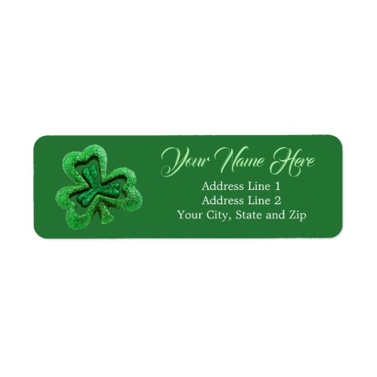 Green Glitter Shamrock Adres Etiket (Voorkant)