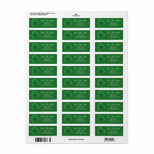 Green Glitter Shamrock Adres Etiket (Full Sheet)