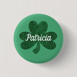 Green Glitter Shamrock Clover St Patrick's Day Ronde Button 3,2 Cm