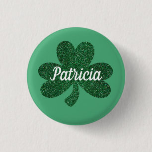 Green Glitter Shamrock Clover St Patrick's Day Ronde Button 3,2 Cm