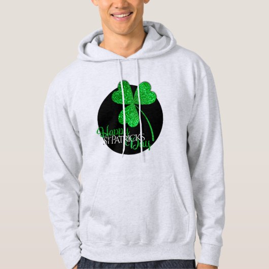 Green Glitter Shamrock Happy St Patrick’s Day  T-S Hoodie (Voorkant)