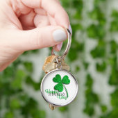 Green Glitter Shamrock Happy St Patrick’s Day  T-S Sleutelhanger (Hand)