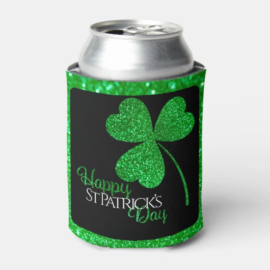 Green Glitter Shamrock Happy St Patrick's Day Blikjeskoeler (Blikje Voorkant)