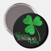 Green Glitter Shamrock Happy St Patrick's Day T-S Magneet (Voorkant / Achterkant)