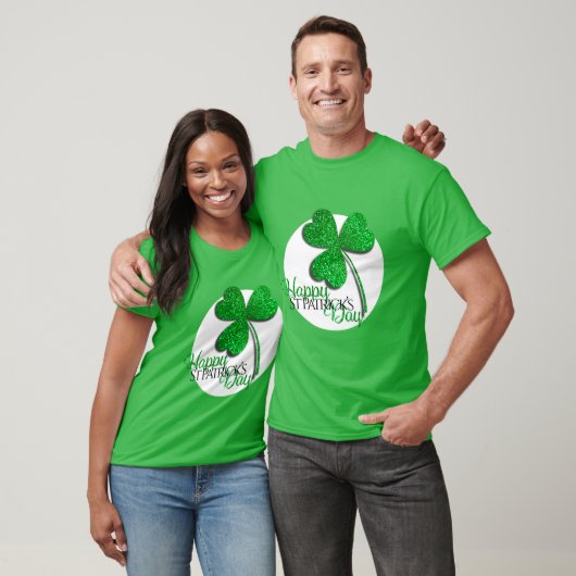 Green Glitter Shamrock Happy St Patrick's Day T-S T-shirt (Unisex)