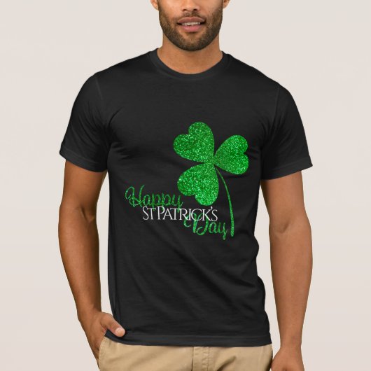 Green Glitter Shamrock Happy St Patrick's Day T-shirt (Voorkant)