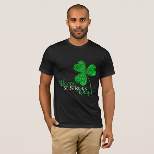 Green Glitter Shamrock Happy St Patrick's Day T-shirt (Voorkant volledig)