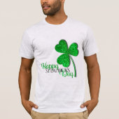 Green Glitter Shamrock Happy St Patrick's Day T-shirt (Voorkant)