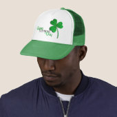 Green Glitter Shamrock Happy St Patrick's Day Trucker Pet (In situ)