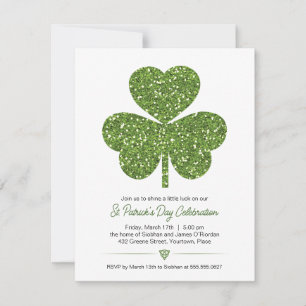 Green Glitter Shamrock St Patricks Party Kaart