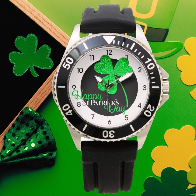 Green Glitter Shamrock Uniek St Patrick's Day Horloge (Creator heeft geüpload)