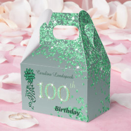 Green Glitter & Shiny Ribbon 100e verjaardag Bedankdoosjes