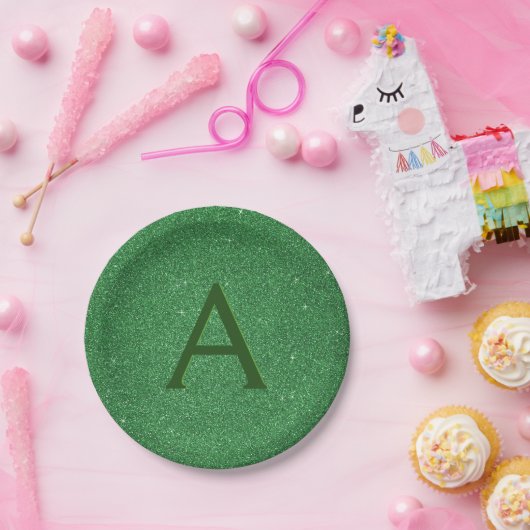 Green Glitter & Sparkle Monogram Iers Papieren Bordje (Feest)