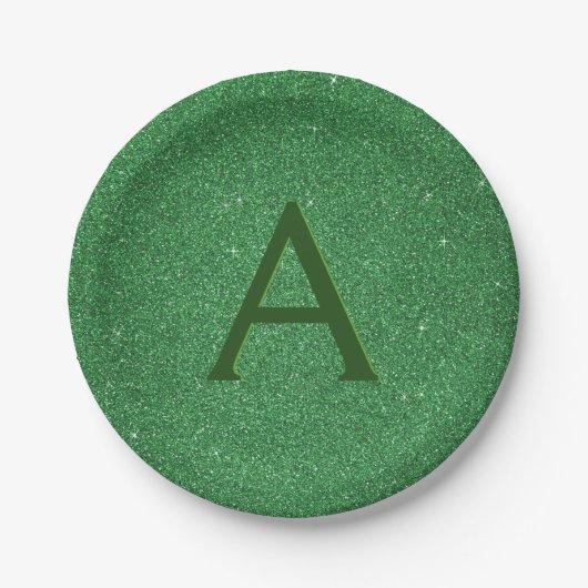 Green Glitter & Sparkle Monogram Iers Papieren Bordje (Voorkant)