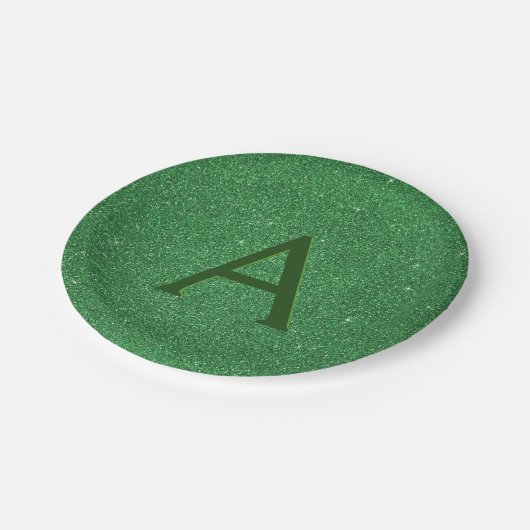 Green Glitter & Sparkle Monogram Iers Papieren Bordje (Gekanteld)