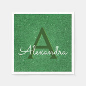 Green Glitter & Sparkle Monogram Initiaal Verjaard Servetten (Voorkant)