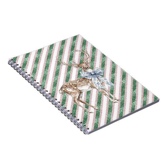Green Glitter Stripes Blue White Bow Deer  Notitieboek (Rechterzijde)