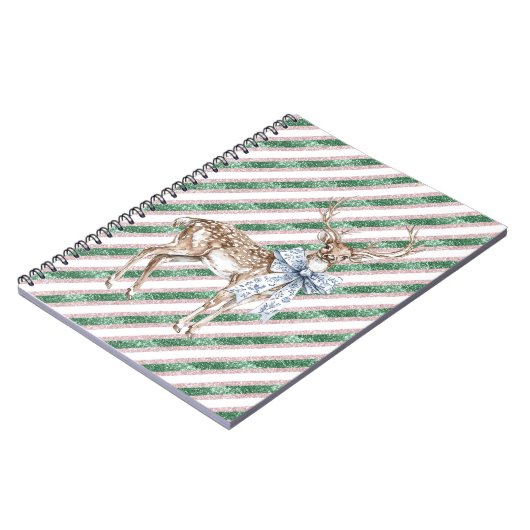 Green Glitter Stripes Blue White Bow Deer  Notitieboek (Linkerzijde)