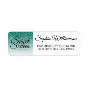 Green Glitter Sweet 16 Birthday Return Address Etiket