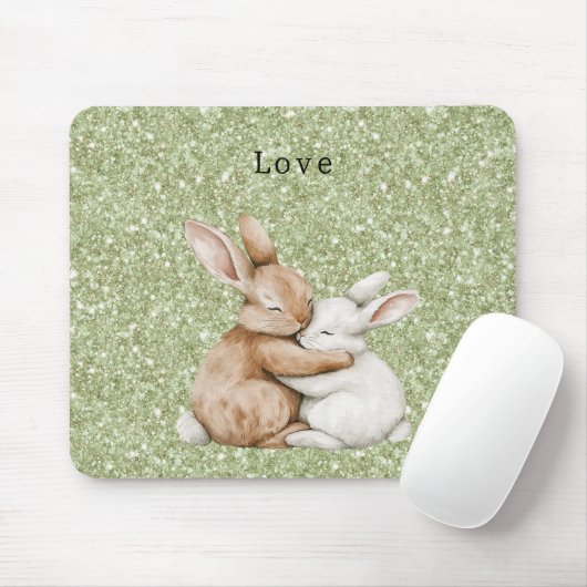Green Glitter Sweet Brown Cream White Bunny Hugs Muismat (Met muis)