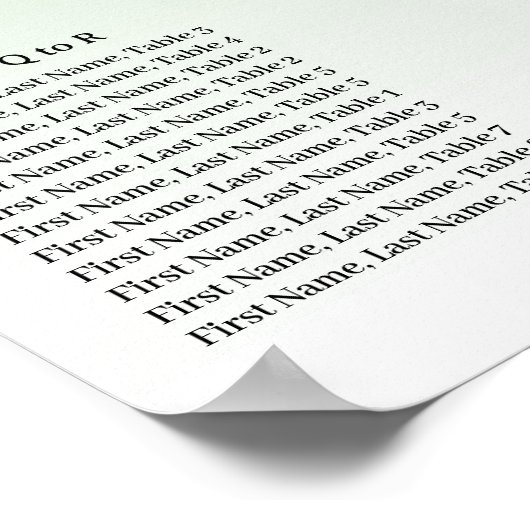 Green Glitter Verjaardag Alfabetisch Zitplan Poster (Hoek)