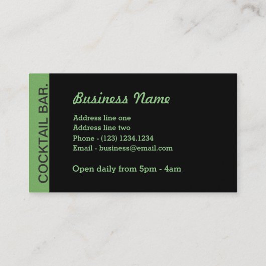 Green Glow Cocktail Bar Nightclub Visitekaartje (Achterkant)