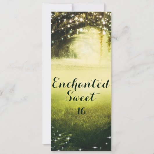 Green Glow Forest & Sparkle Lights Sweet 16 Ticket Kaart (Achterkant)
