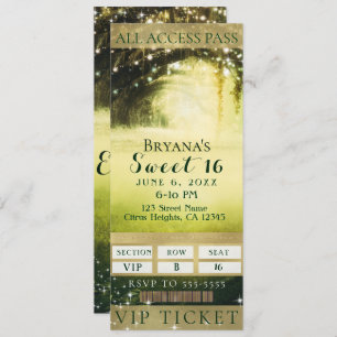 Green Glow Forest & Sparkle Lights Sweet 16 Ticket Kaart