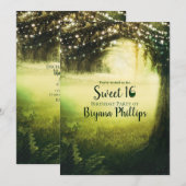 Green Glow Forest & String Lights Sweet 16 Party Kaart (Voorkant / Achterkant)