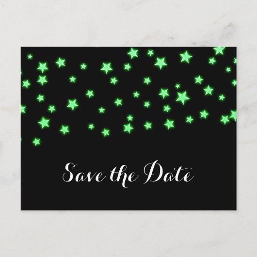 Green Glowing Stars Verjaardagsfeest Save the Date Aankondigingskaart (Voorkant)