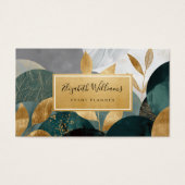 Green Gold Abstract Leaves Business Cards Visitekaartje (Voorkant)