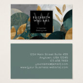 Green Gold Abstract Leaves Monogram Business Cards Visitekaartje (Voorkant /achterkant)