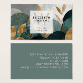 Green Gold Abstract Leaves Monogram Business Cards Visitekaartje (Voorkant /achterkant)