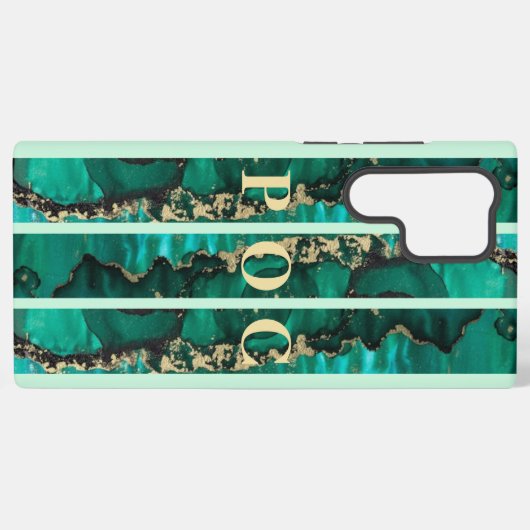 Green Gold Abstract Monogram Hoesje-Mate Samsung Galaxy Hoesje (Achterkant horizontaal)