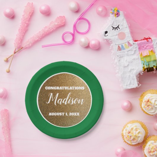 Green Gold Afstuderen College Trunk Party Papieren Bordje (Feest)