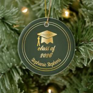Green Gold Afstuderen Pet Afstuderen 2024 Foto Keramisch Ornament