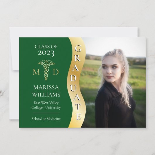 Green Gold Afstuderen Wave Caduceus MD Medical Afs Aankondiging (Voorkant)