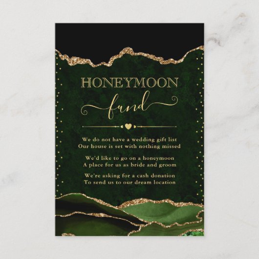 Green & Gold Agaat Wedding Honeymoon Fund Informatiekaartje (Voorkant)