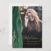 Green Gold Agate Dark Photo Afstudeerder aangekond Kaart (Voorkant)