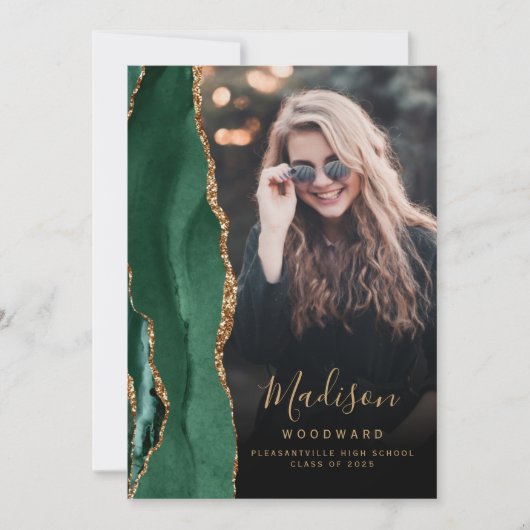 Green Gold Agate Dark Photo Afstudeerder aangekond Kaart (Voorkant)