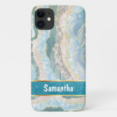 Green Gold Agate Glitter Name Elegant Case-Mate iPhone Case (Achterkant)