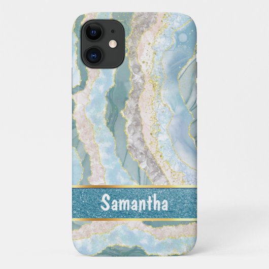 Green Gold Agate Glitter Name Elegant Case-Mate iPhone Case (Achterkant)
