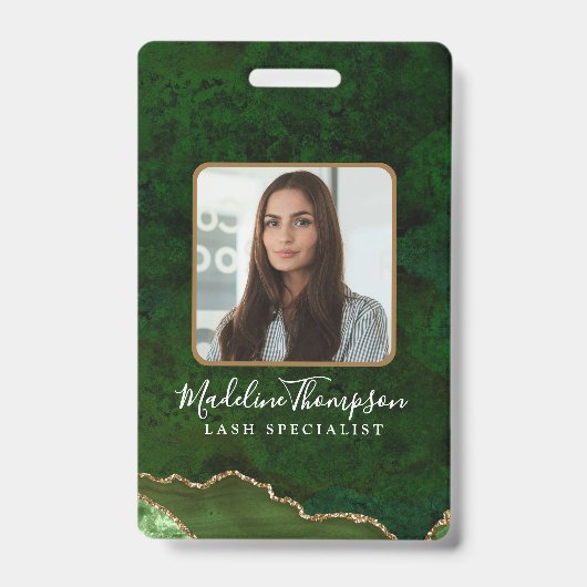 Green Gold Agate Marble Bedrijf ID Badge (Voorzijde)