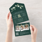 Green Gold Ampersand QR Code Emerald Wedding All In One Uitnodiging (Afscheurbaar)