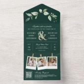 Green Gold Ampersand QR Code Emerald Wedding All In One Uitnodiging (Binnen)