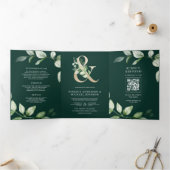 Green Gold Ampersand QR Code Emerald Wedding Drieluik Uitnodiging (Binnen)