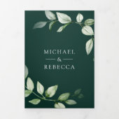 Green Gold Ampersand QR Code Emerald Wedding Drieluik Uitnodiging (Cover)