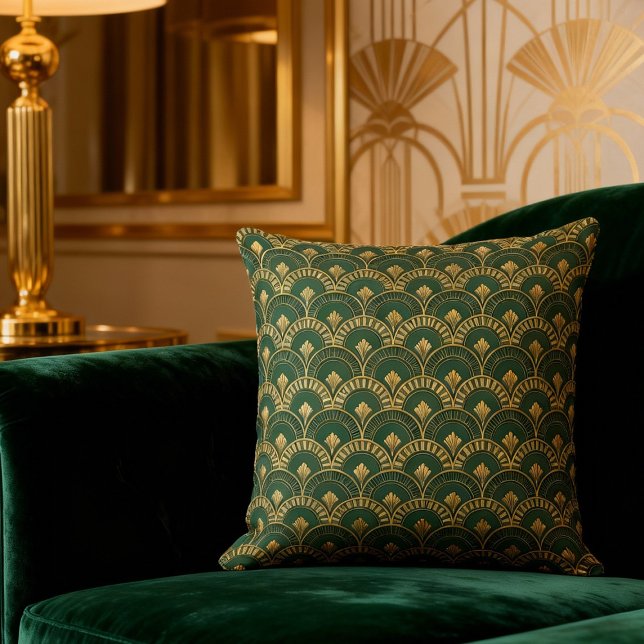 Green Gold Art Deco Pattern Decor Kussen (Creator heeft geüpload)