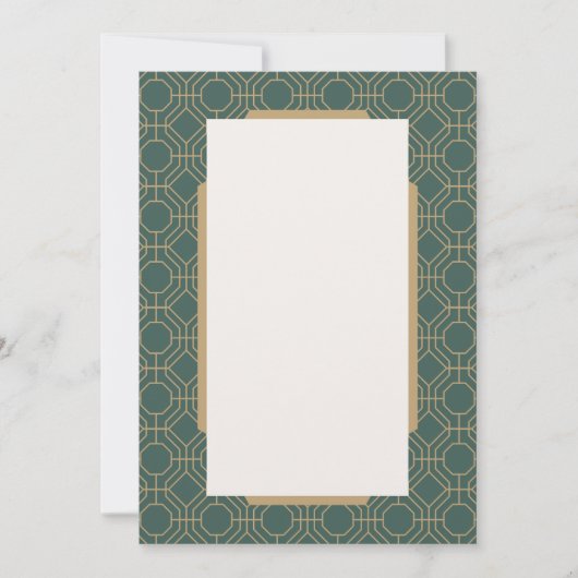 Green & Gold Art Deco Style Wedding Invitation Kaart (Voorkant)